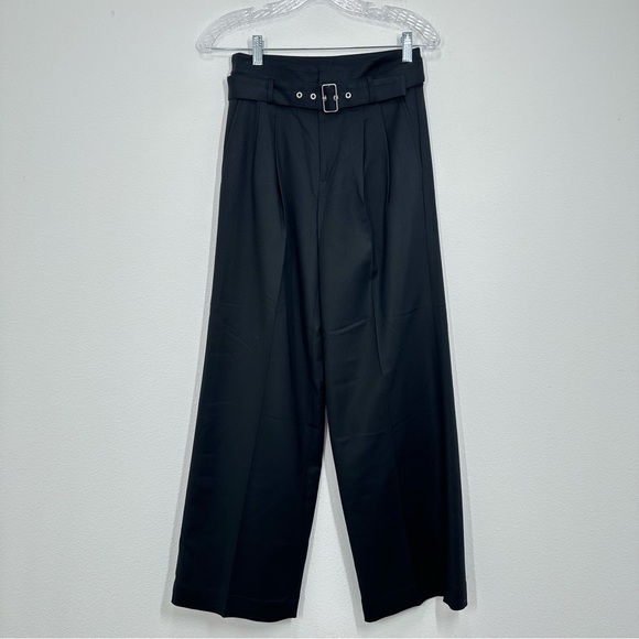 J. Crew Women's Size 0P Belted Wide Leg Trouser Black Pants Classic Work Career - Picture 1 of 9